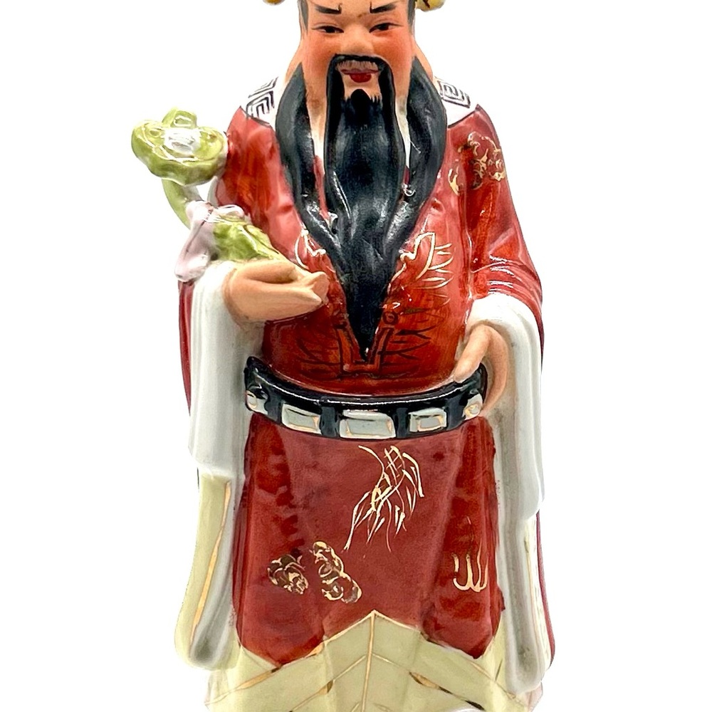 Vintage Chinese Porcelain Statue Fu Lu Shou Wealth Good Luck Statue Mid Century